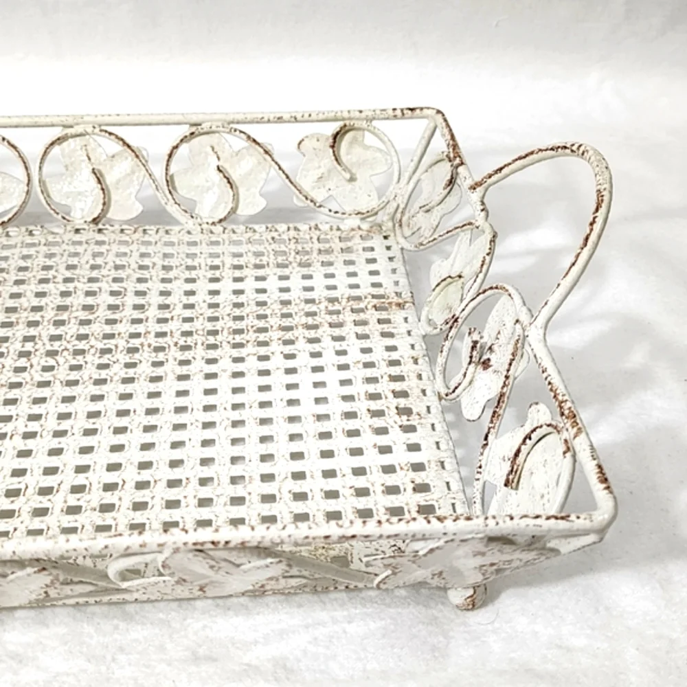 Vintage Style Shabby Chic Metal Footed Tray‎ Basket Like New